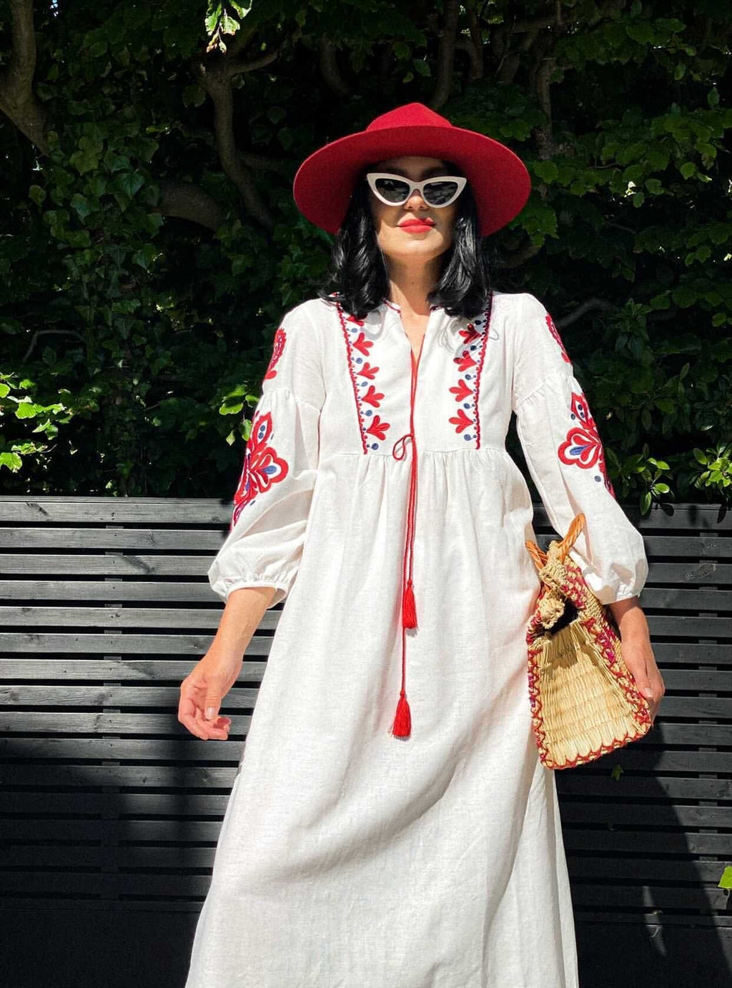 Ukrainian Style Embroidered Dress - White