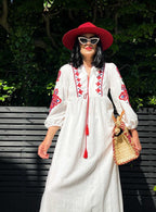 Ukrainian Style Embroidered Dress - White