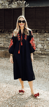 Load image into Gallery viewer, Ukranian style embroidered dress - navy
