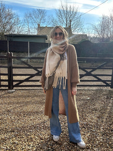 Long cardigan with lantern sleeves