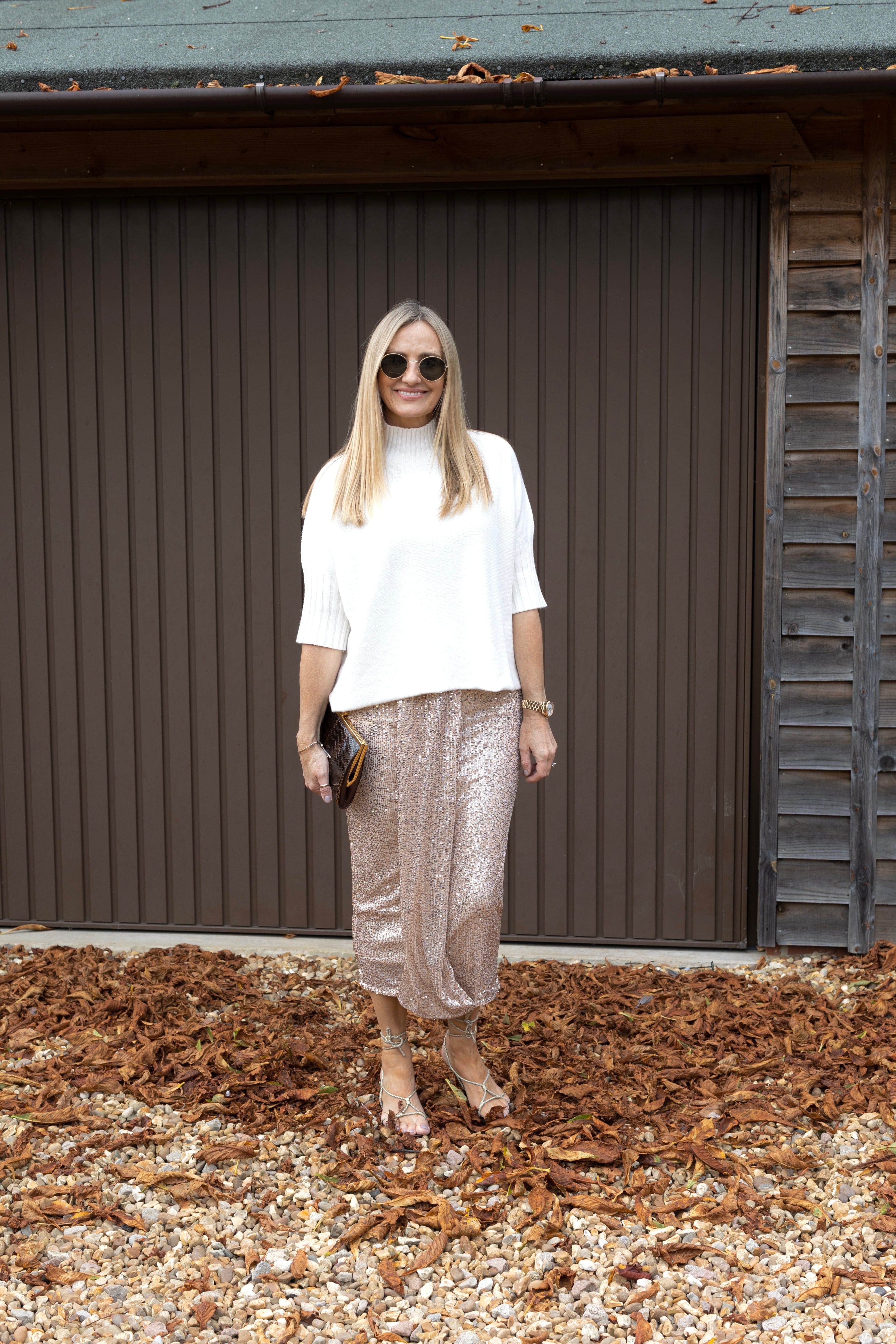 Sequin Pleated Midi Skirt