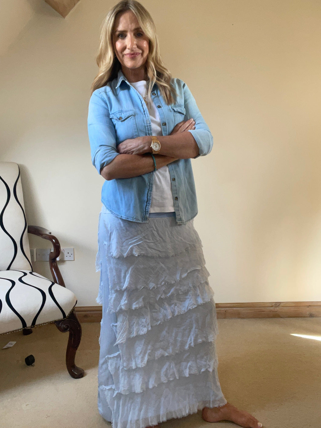 Tiered Torn Silk Skirt