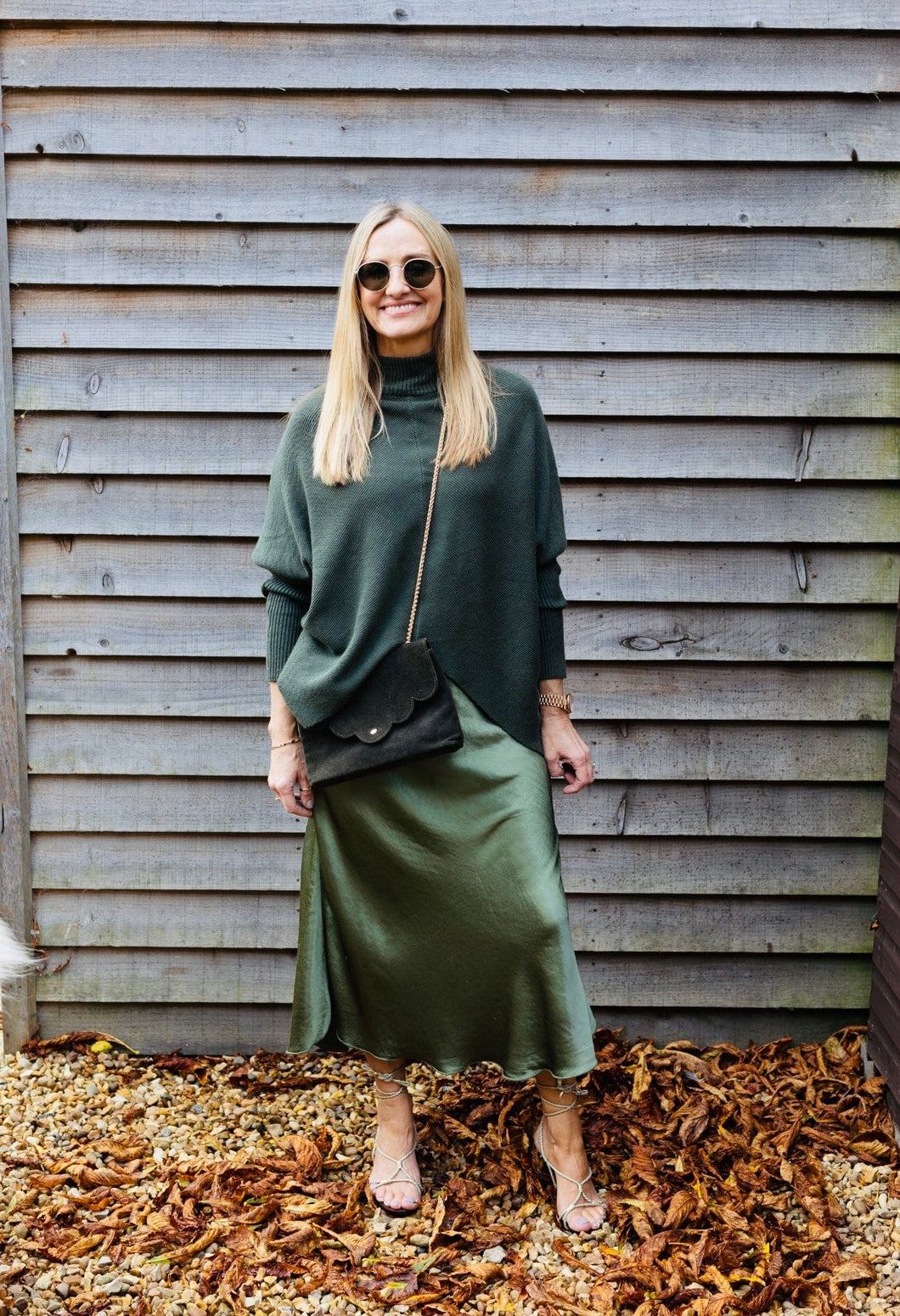 Satin Slip Skirt - khaki