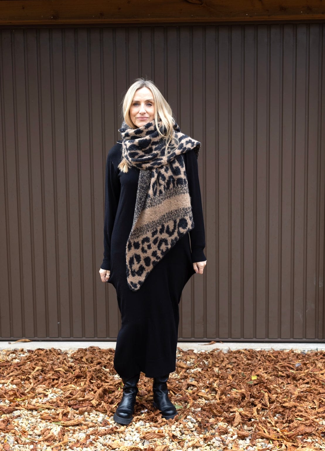 Funnel Neck Long knitted Dress - Black