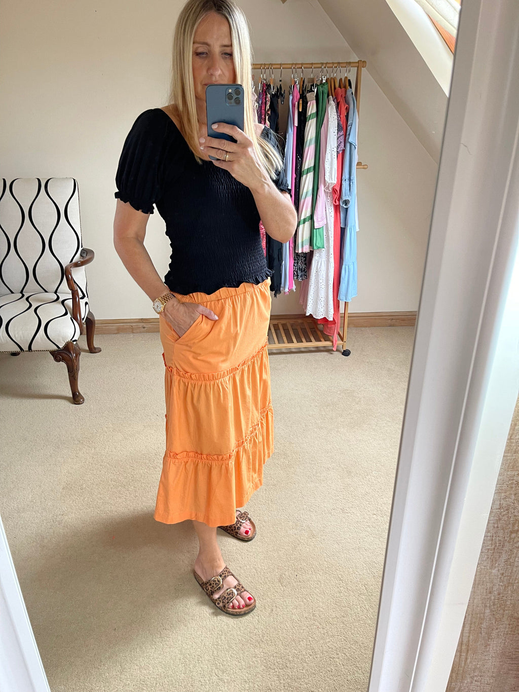 Orange Midi Skirt